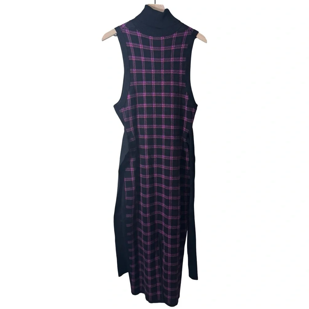 Toccin Peggy Sleeveless Plaid Knit Midi Dress Tie Waist XL Purple Multi